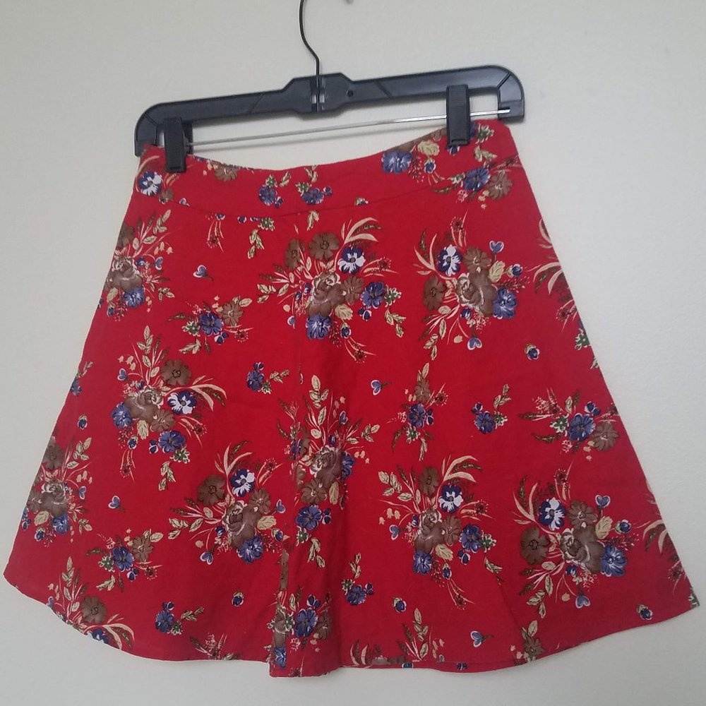 Forever21 | Red Skirt with Vintage Florals in Blue